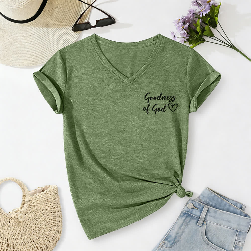 T-shirt casual da donna con scollo a V "I Will Sing Of The Goodness Of God" Christianartworkshop - image 27