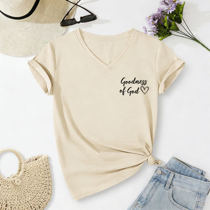 T-shirt casual da donna con scollo a V "I Will Sing Of The Goodness Of God" Christianartworkshop - image 17