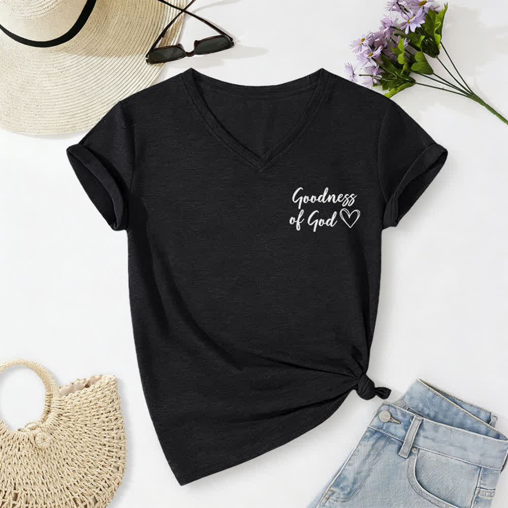 T-shirt casual da donna con scollo a V "I Will Sing Of The Goodness Of God" Christianartworkshop - image 2