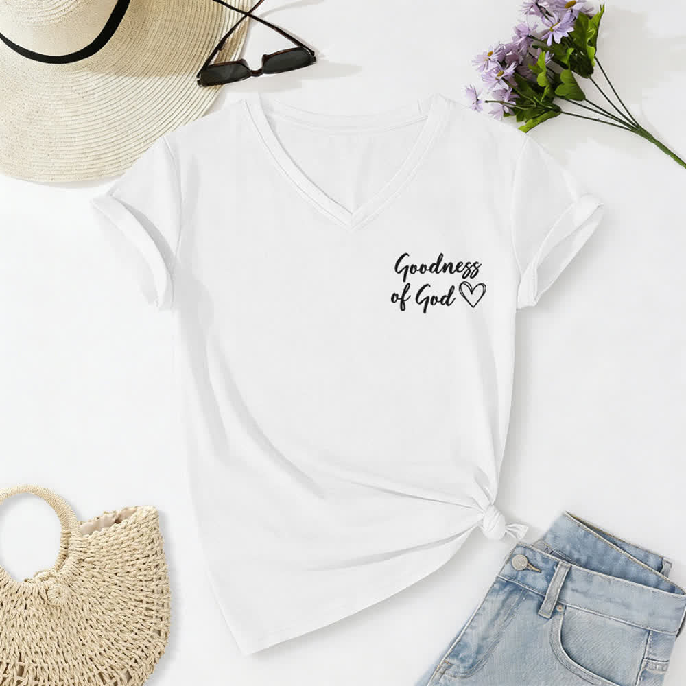 T-shirt casual da donna con scollo a V "I Will Sing Of The Goodness Of God" Christianartworkshop - image 7