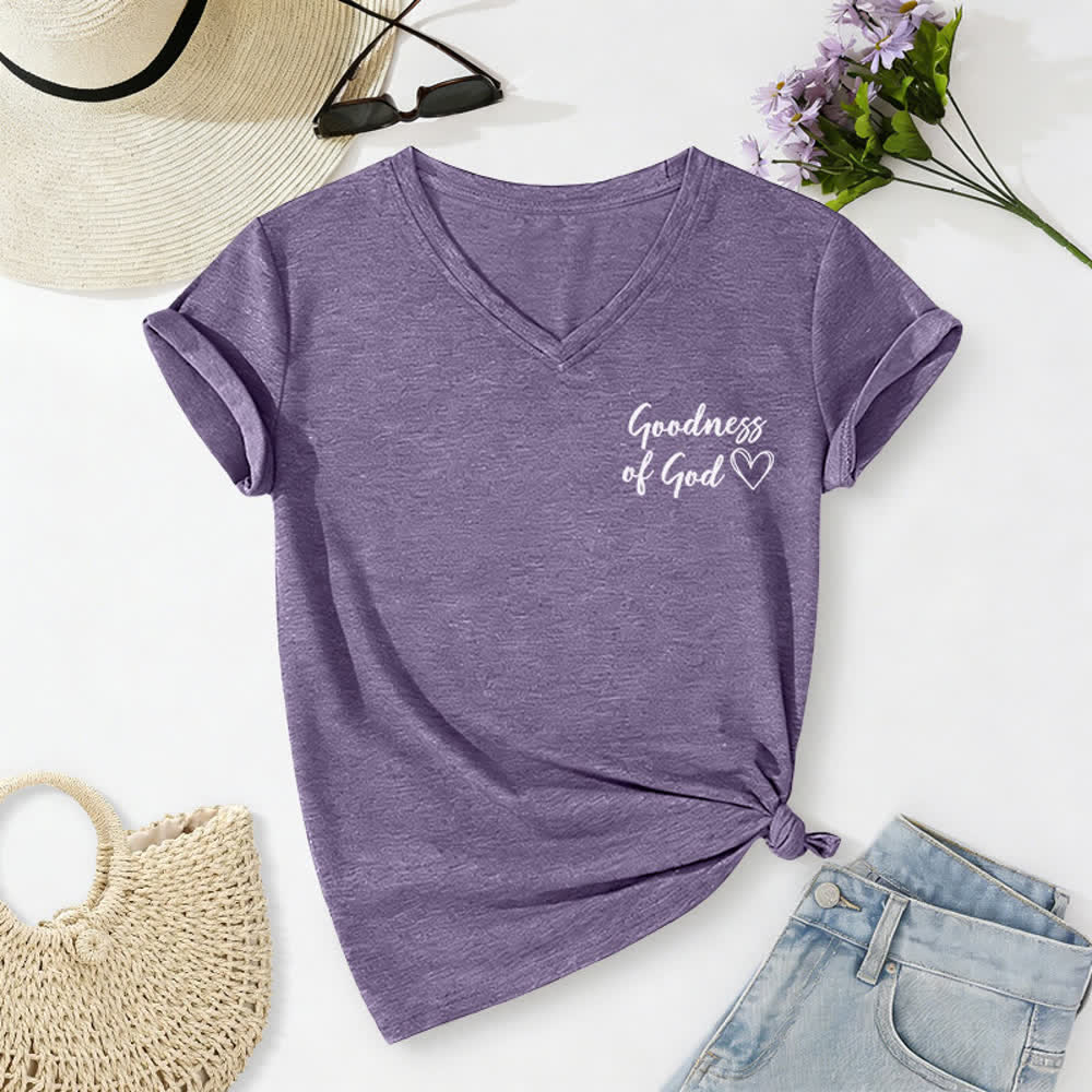 T-shirt casual da donna con scollo a V "I Will Sing Of The Goodness Of God" Christianartworkshop - image 62