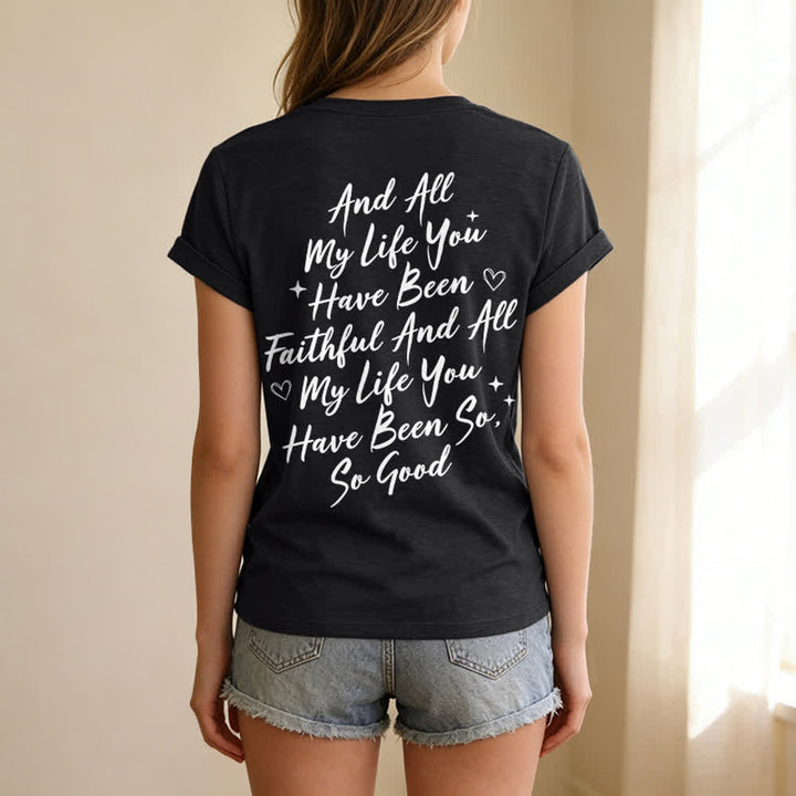 T-shirt casual da donna con scollo a V "I Will Sing Of The Goodness Of God" Christianartworkshop - image 3