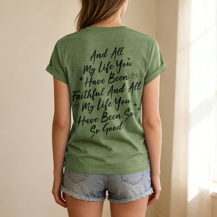 T-shirt casual da donna con scollo a V "I Will Sing Of The Goodness Of God" Christianartworkshop - image 28