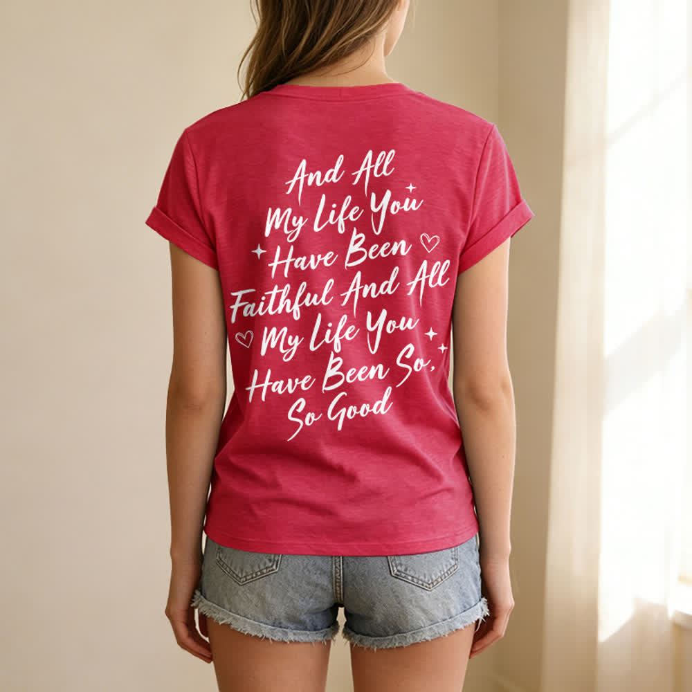 T-shirt casual da donna con scollo a V "I Will Sing Of The Goodness Of God" Christianartworkshop - image 53