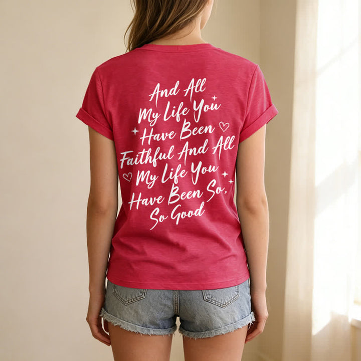 T-shirt casual da donna con scollo a V "I Will Sing Of The Goodness Of God" Christianartworkshop - image 53