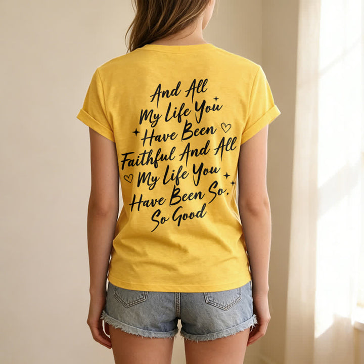 T-shirt casual da donna con scollo a V "I Will Sing Of The Goodness Of God" Christianartworkshop - image 23