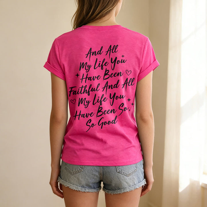 T-shirt casual da donna con scollo a V "I Will Sing Of The Goodness Of God" Christianartworkshop - image 58