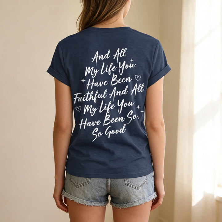 T-shirt casual da donna con scollo a V "I Will Sing Of The Goodness Of God" Christianartworkshop - image 43