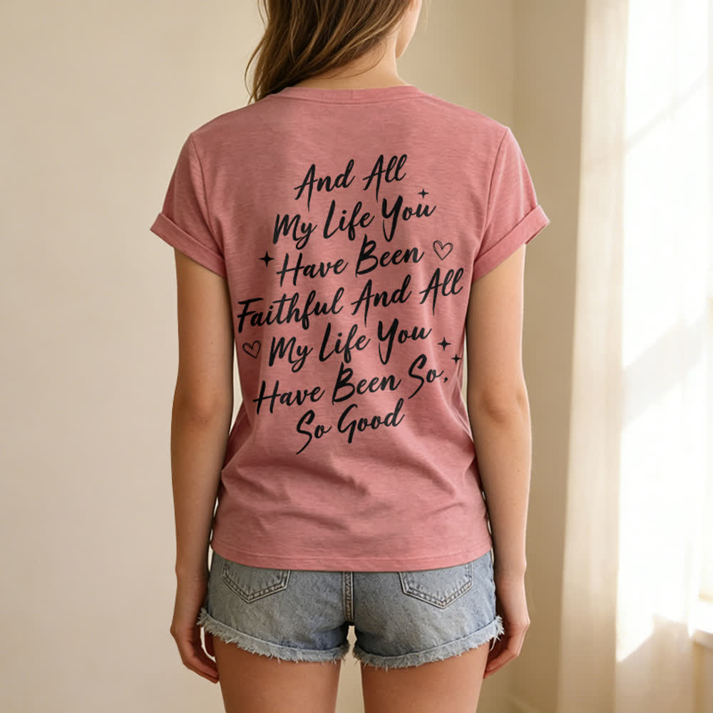 T-shirt casual da donna con scollo a V "I Will Sing Of The Goodness Of God" Christianartworkshop - image 48
