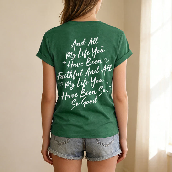 T-shirt casual da donna con scollo a V "I Will Sing Of The Goodness Of God" Christianartworkshop - image 33
