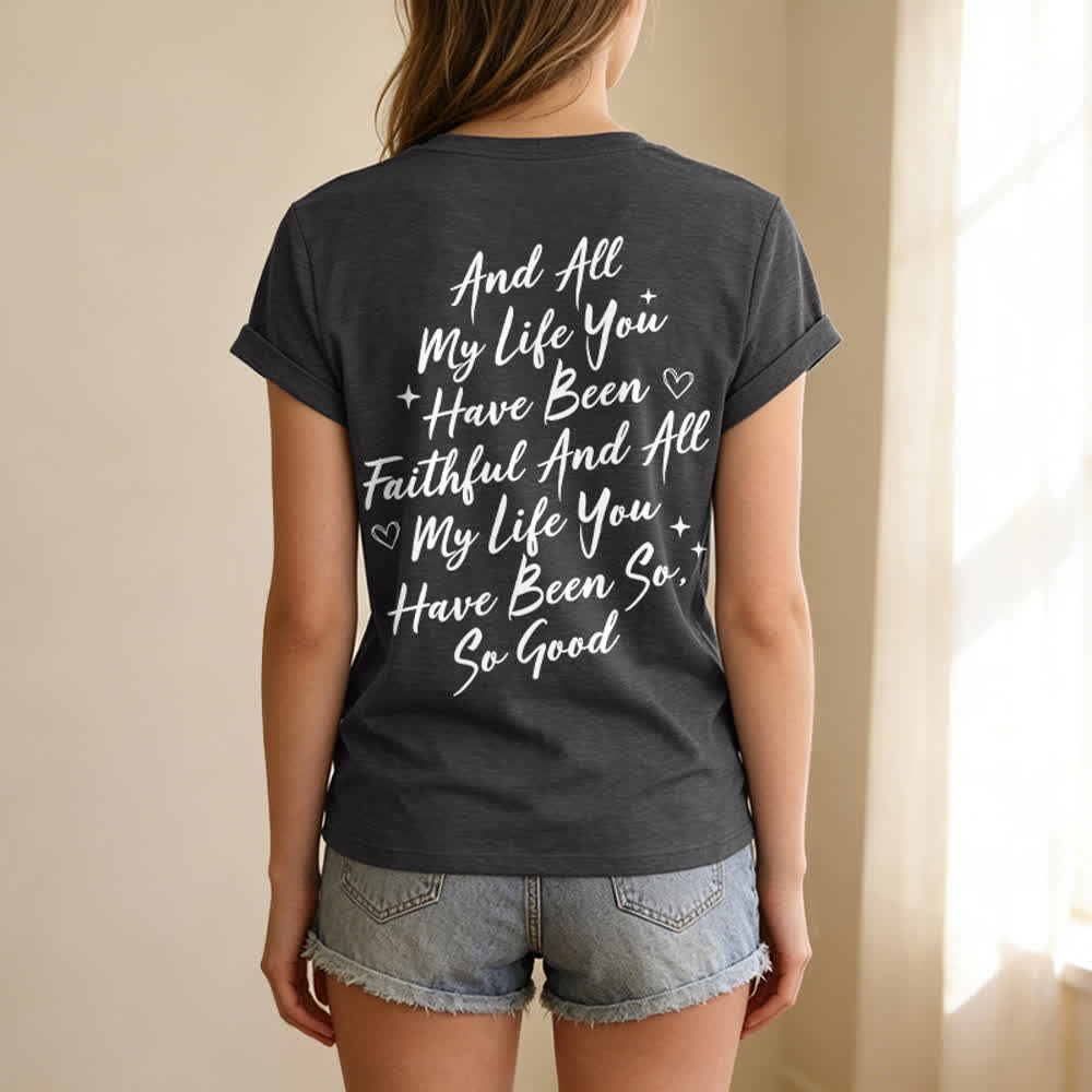 T-shirt casual da donna con scollo a V "I Will Sing Of The Goodness Of God" Christianartworkshop - image 13
