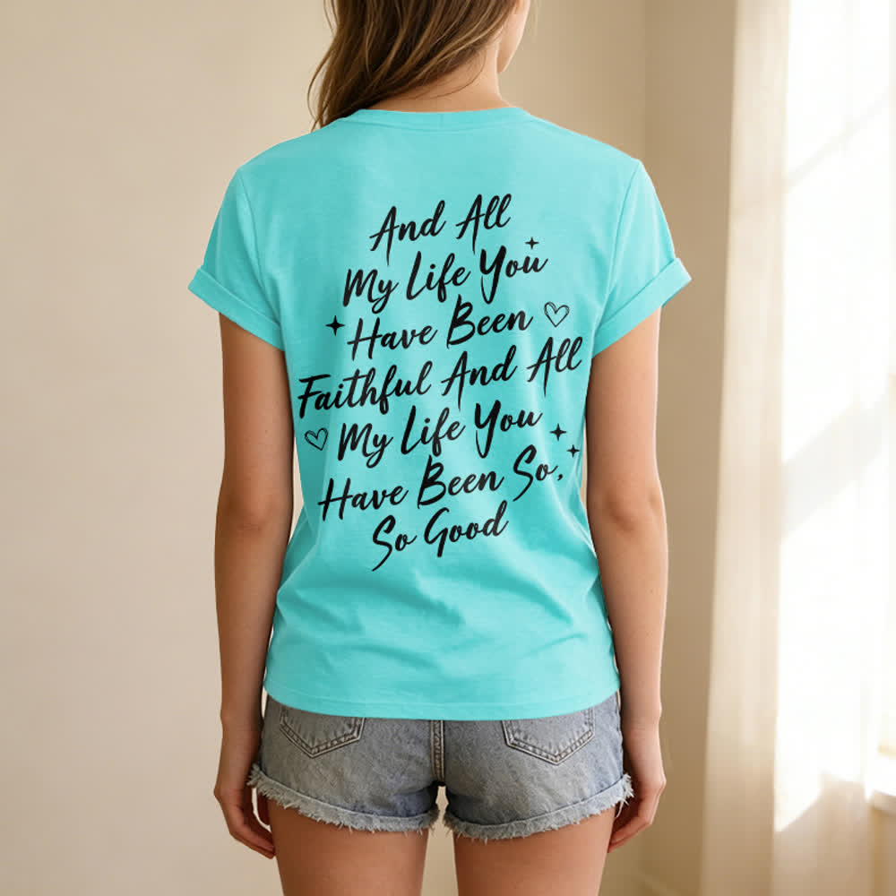 T-shirt casual da donna con scollo a V "I Will Sing Of The Goodness Of God" Christianartworkshop - image 38