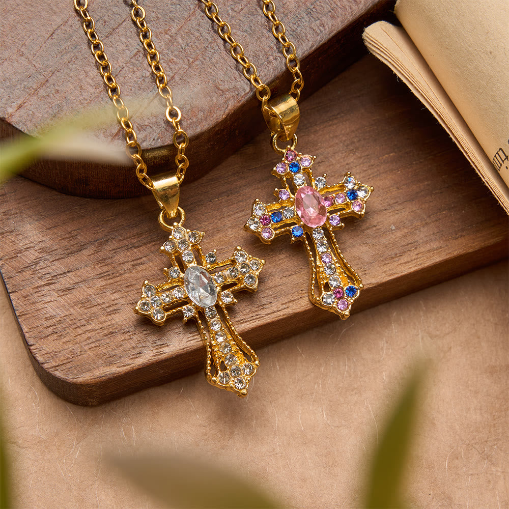 Collana con ciondolo a croce in zirconi multicolore di Christianartworkshop : simbolo di fede vibrante e luce divina. - image 0