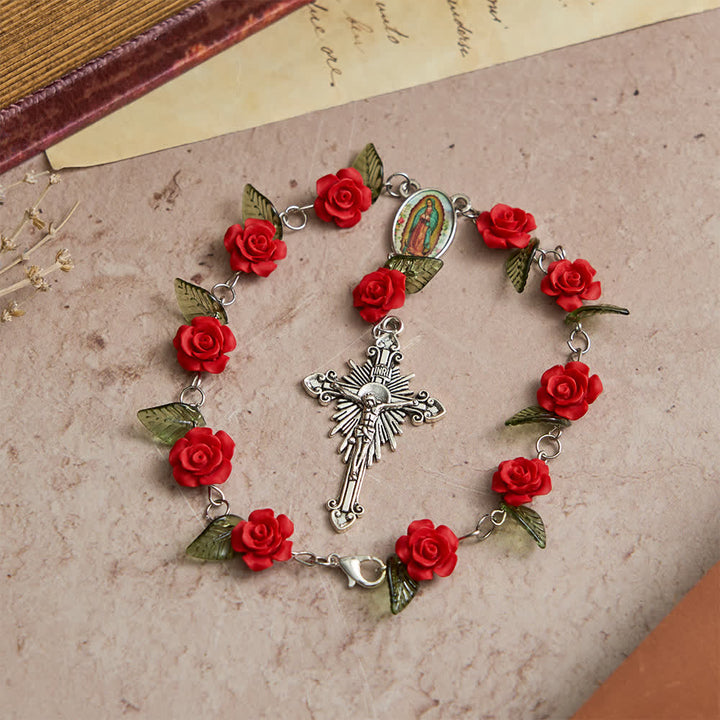 Christianartworkshop Sacro rosario tascabile con rosa rossa e devozione floreale alla Madonna - image 4
