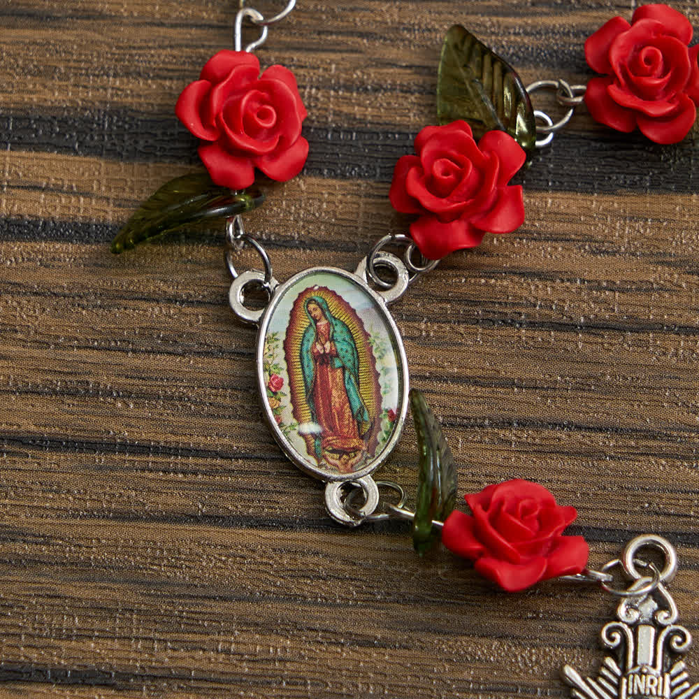 Christianartworkshop Sacro rosario tascabile con rosa rossa e devozione floreale alla Madonna - image 5