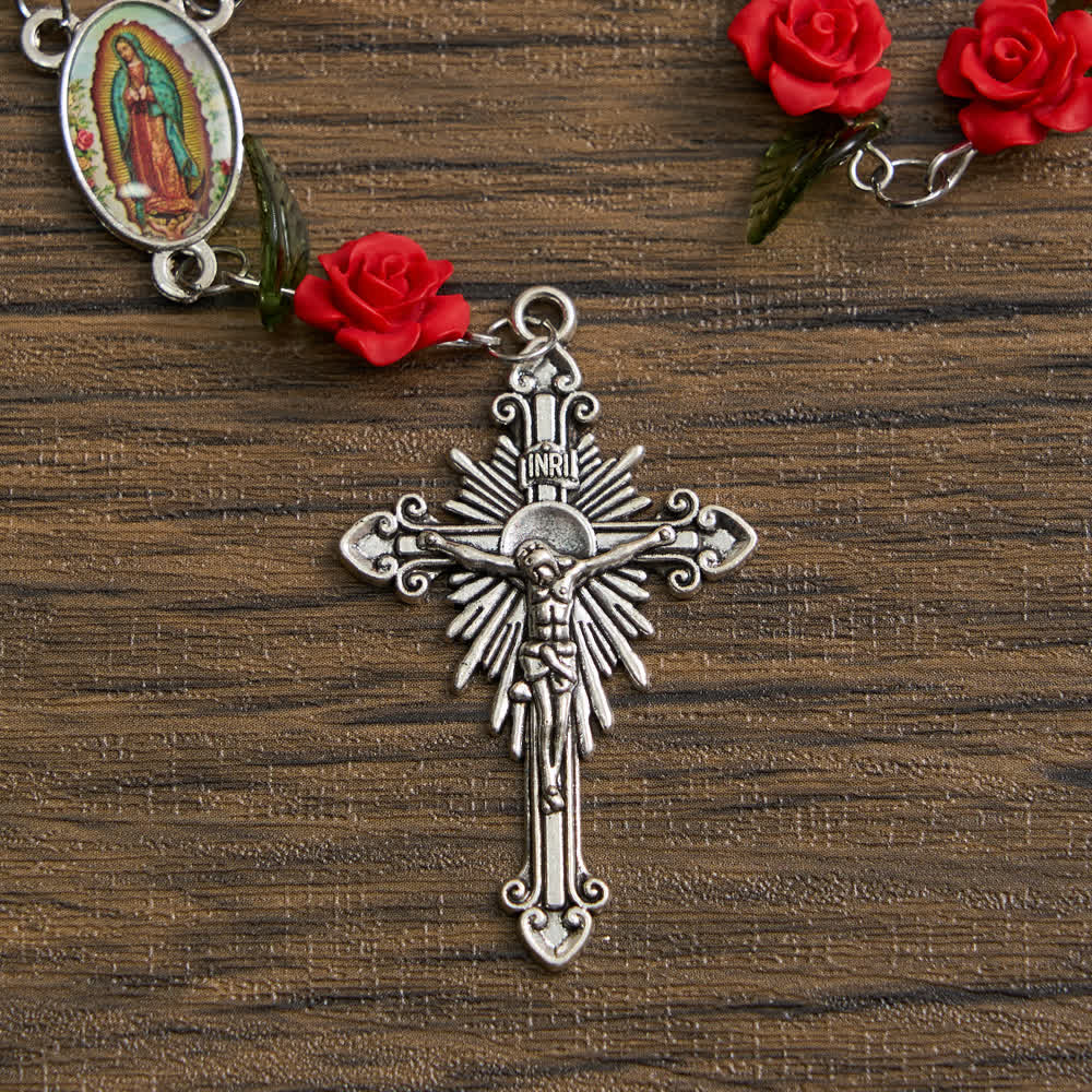 Christianartworkshop Sacro rosario tascabile con rosa rossa e devozione floreale alla Madonna - image 7
