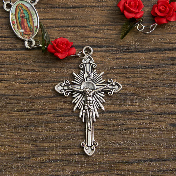 Christianartworkshop Sacro rosario tascabile con rosa rossa e devozione floreale alla Madonna - image 7