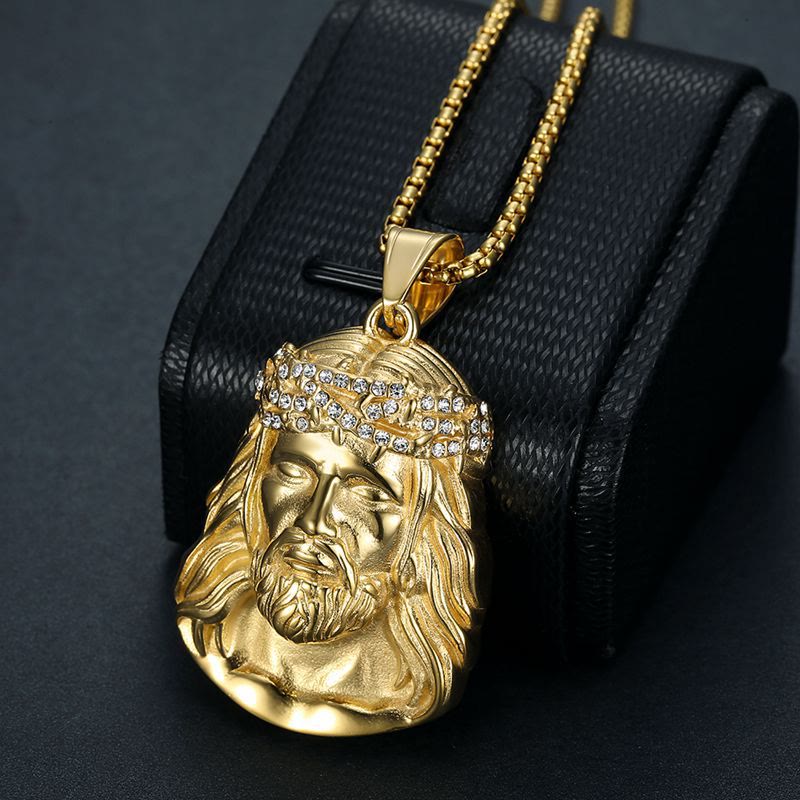 Christianartworkshop Collana con ciondolo a forma di testa di Gesù, corona di spine e dettagli in zircone: simbolo di sacrificio e grazia. - Spina di zircone dorato - image 0