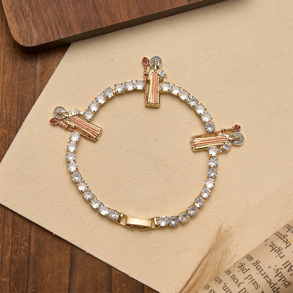 Christianartworkshop Bracciale tennis con scintillanti zirconi e motivi di San Giuda, San Benedetto e la Madonna: un ricordo della grazia celeste. - image 15
