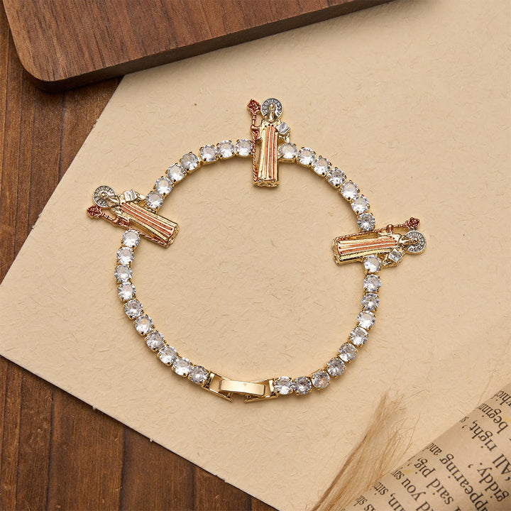 Christianartworkshop Bracciale tennis con scintillanti zirconi e motivi di San Giuda, San Benedetto e la Madonna: un ricordo della grazia celeste. - image 15