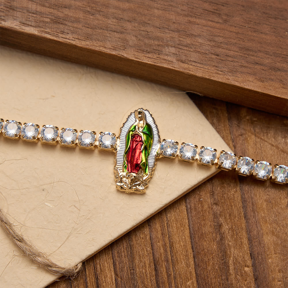 Christianartworkshop Bracciale tennis con scintillanti zirconi e motivi di San Giuda, San Benedetto e la Madonna: un ricordo della grazia celeste. - image 7