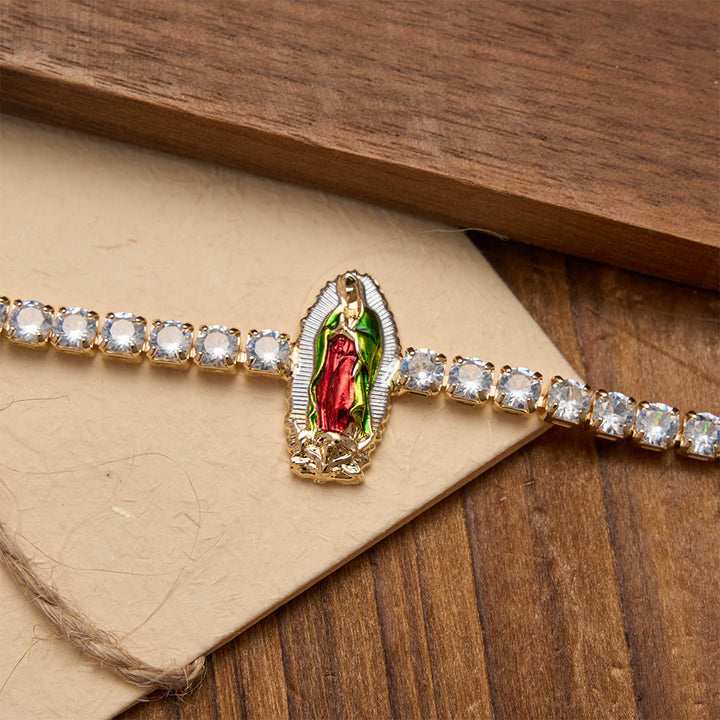 Christianartworkshop Bracciale tennis con scintillanti zirconi e motivi di San Giuda, San Benedetto e la Madonna: un ricordo della grazia celeste. - image 7