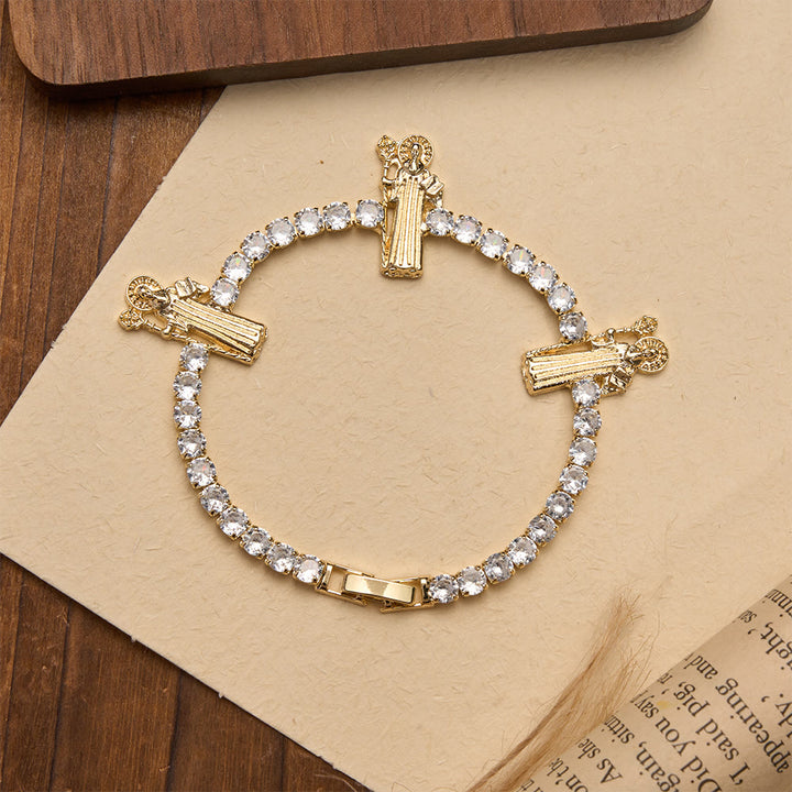 Christianartworkshop Bracciale tennis con scintillanti zirconi e motivi di San Giuda, San Benedetto e la Madonna: un ricordo della grazia celeste. - image 13