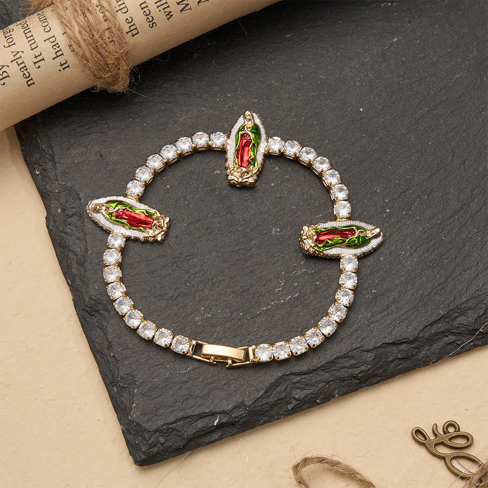 Christianartworkshop Bracciale tennis con scintillanti zirconi e motivi di San Giuda, San Benedetto e la Madonna: un ricordo della grazia celeste. - image 5