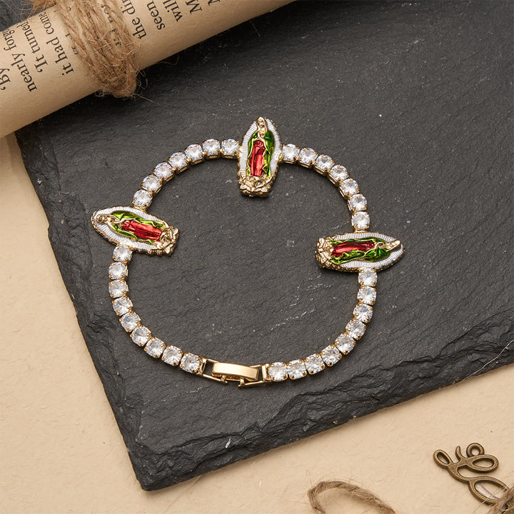 Christianartworkshop Bracciale tennis con scintillanti zirconi e motivi di San Giuda, San Benedetto e la Madonna: un ricordo della grazia celeste. - image 5