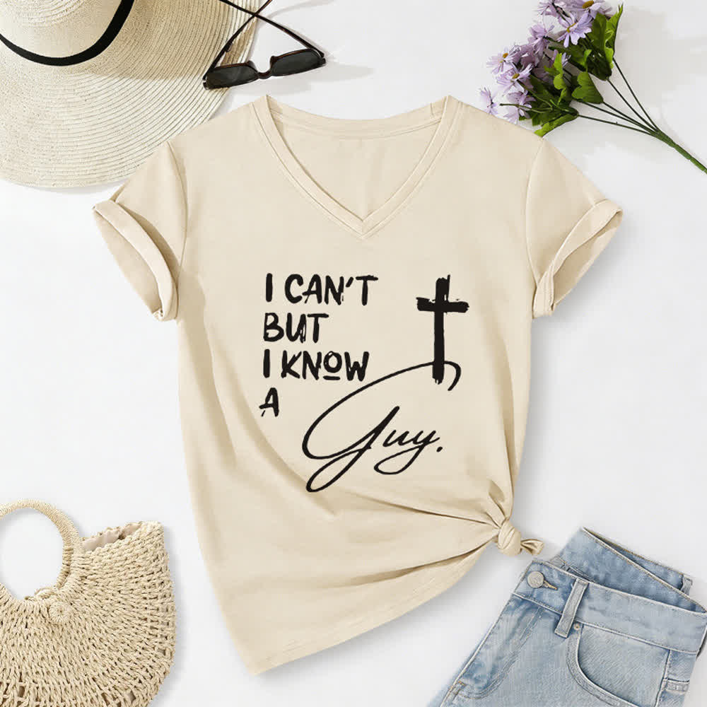 Maglietta con scollo a V "I Can't But I Know A Guy Print" Christianartworkshop - Beige - 2XL - image 6