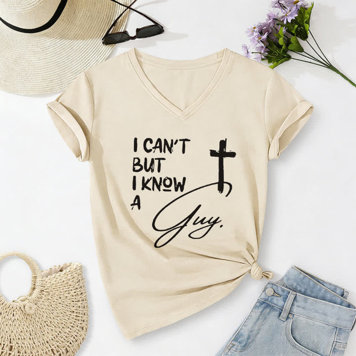 Maglietta con scollo a V "I Can't But I Know A Guy Print" Christianartworkshop - Beige - 2XL - image 6