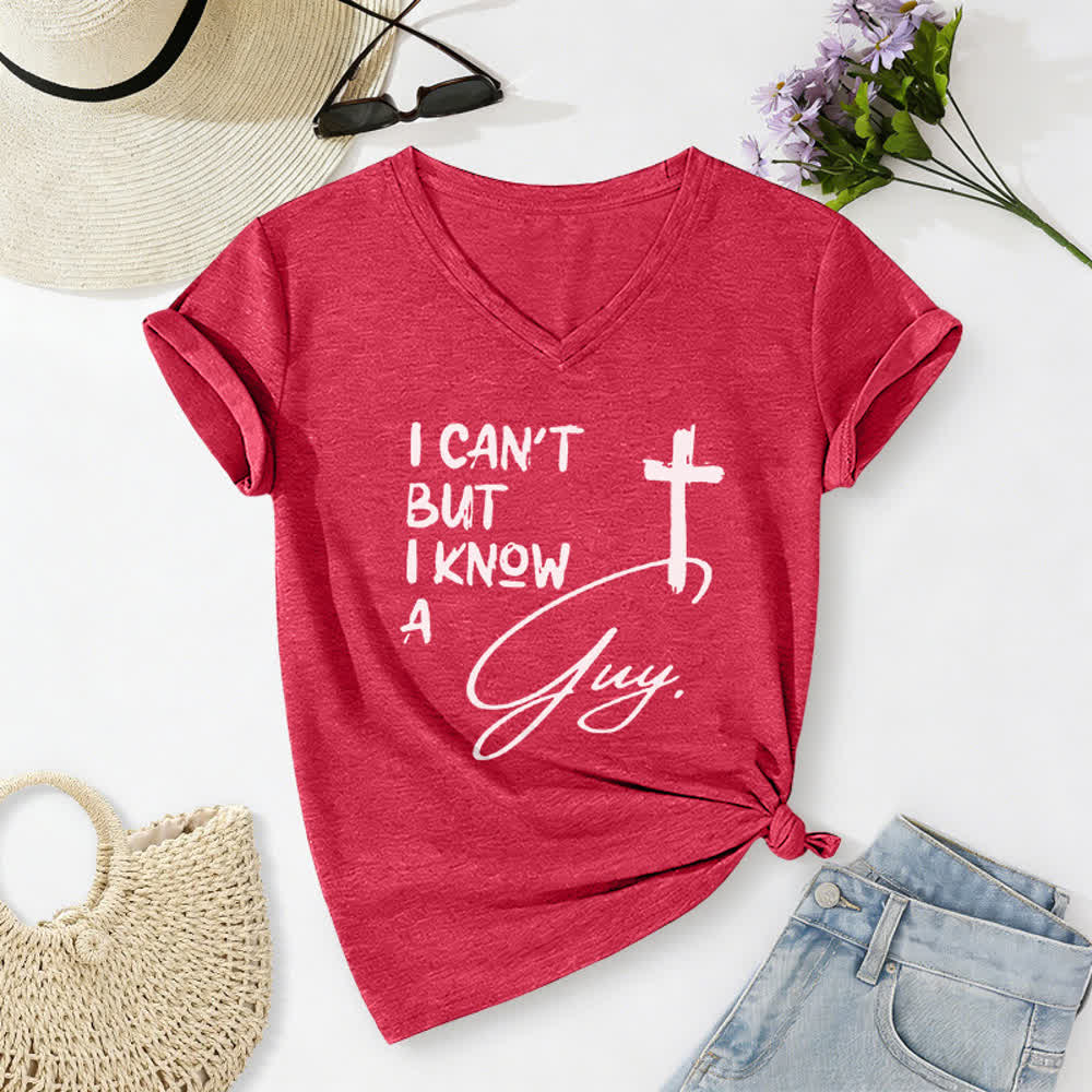 Maglietta con scollo a V "I Can't But I Know A Guy Print" Christianartworkshop - Rosso - 2XL - image 20