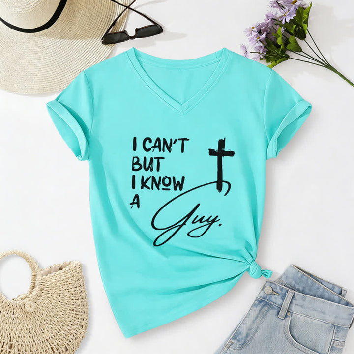 Maglietta con scollo a V "I Can't But I Know A Guy Print" Christianartworkshop - Blu celeste - 2XL - image 14