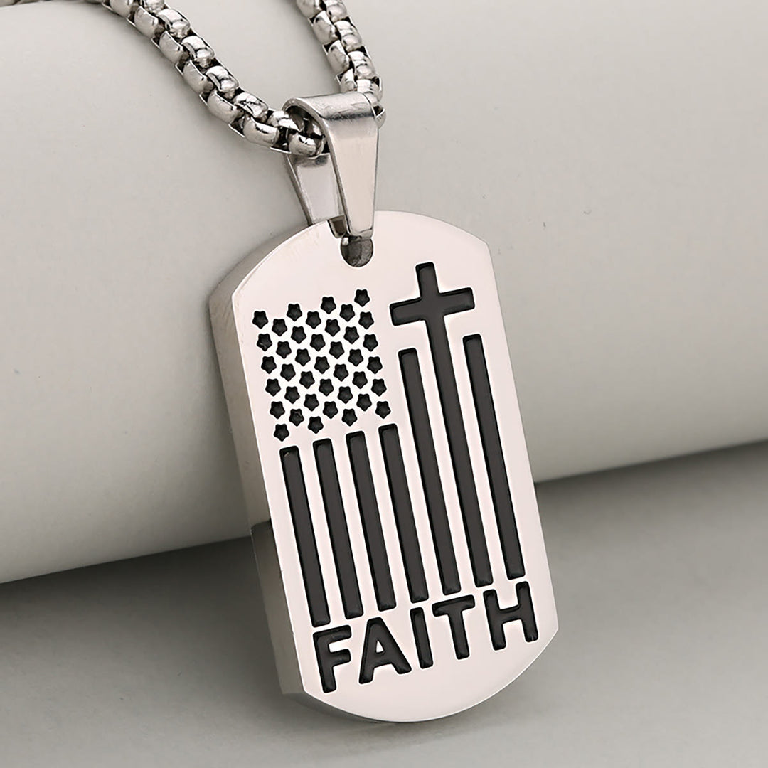 Christianartworkshop Ciondolo a forma di croce patriottica con catenina a maglia fine: un promemoria della grazia divina e nazionale. - Argento e nero - image 6