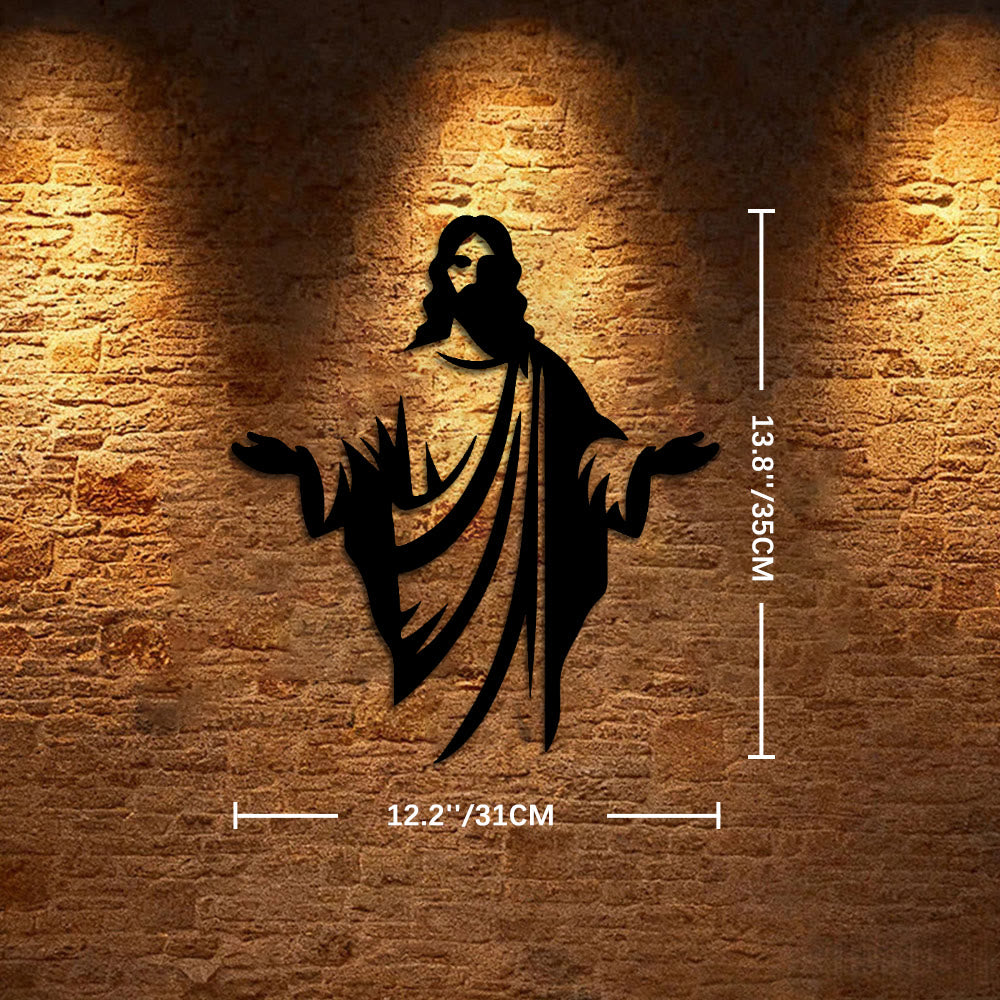 Christianartworkshop Decorazione murale in metallo con silhouette di Gesù che accoglie i visitatori: un simbolo della grazia divina. - 12,2''*13,8''*0,04''/31cm*35cm*0,1cm - image 6