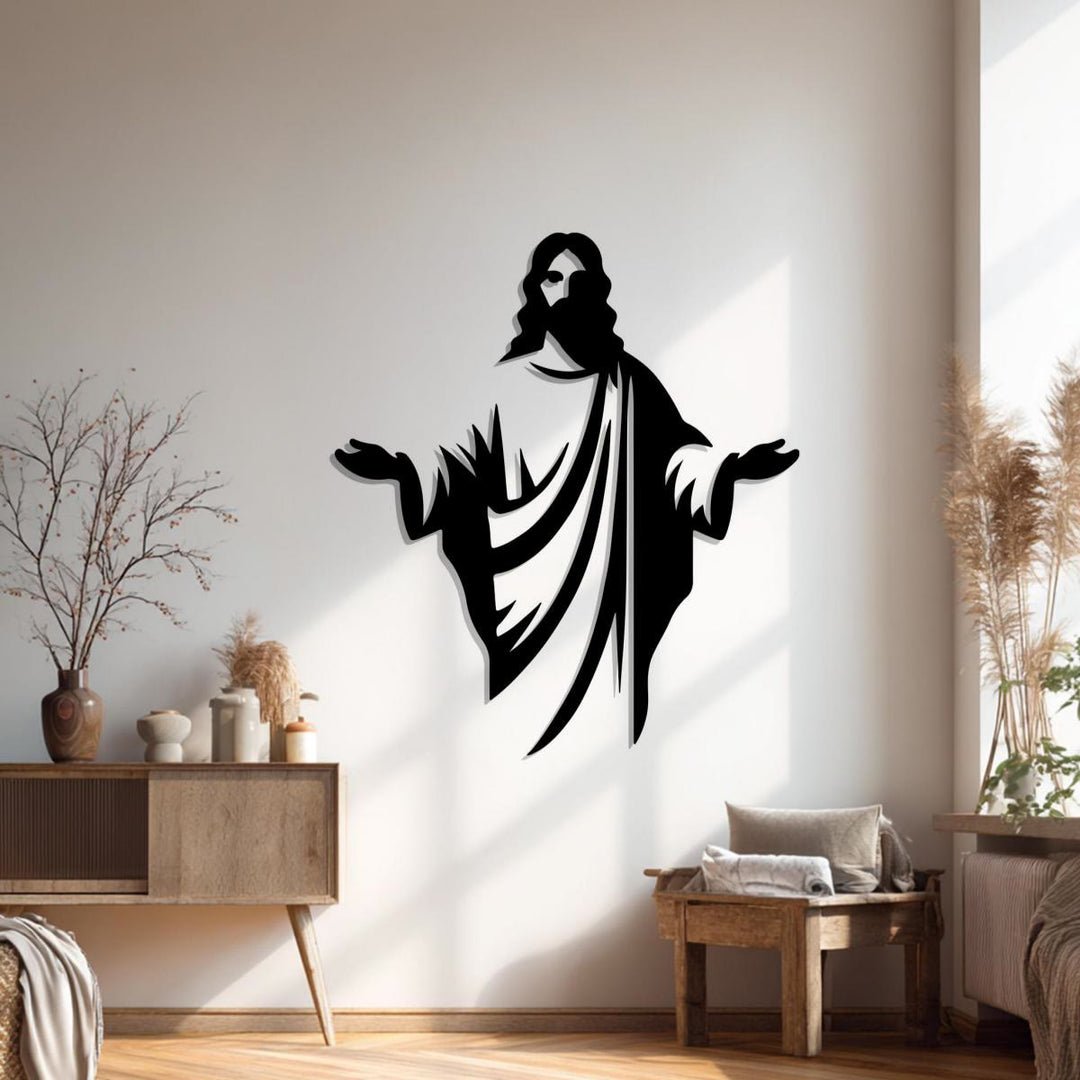 Christianartworkshop Decorazione murale in metallo con silhouette di Gesù che accoglie i visitatori: un simbolo della grazia divina. - image 5