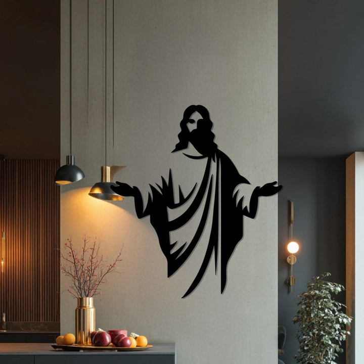 Christianartworkshop Decorazione murale in metallo con silhouette di Gesù che accoglie i visitatori: un simbolo della grazia divina. - image 4