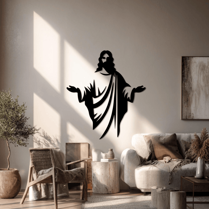 Christianartworkshop - Decorazione murale in metallo con la silhouette di Gesù che dà il benvenuto: un simbolo della grazia divina - image 2