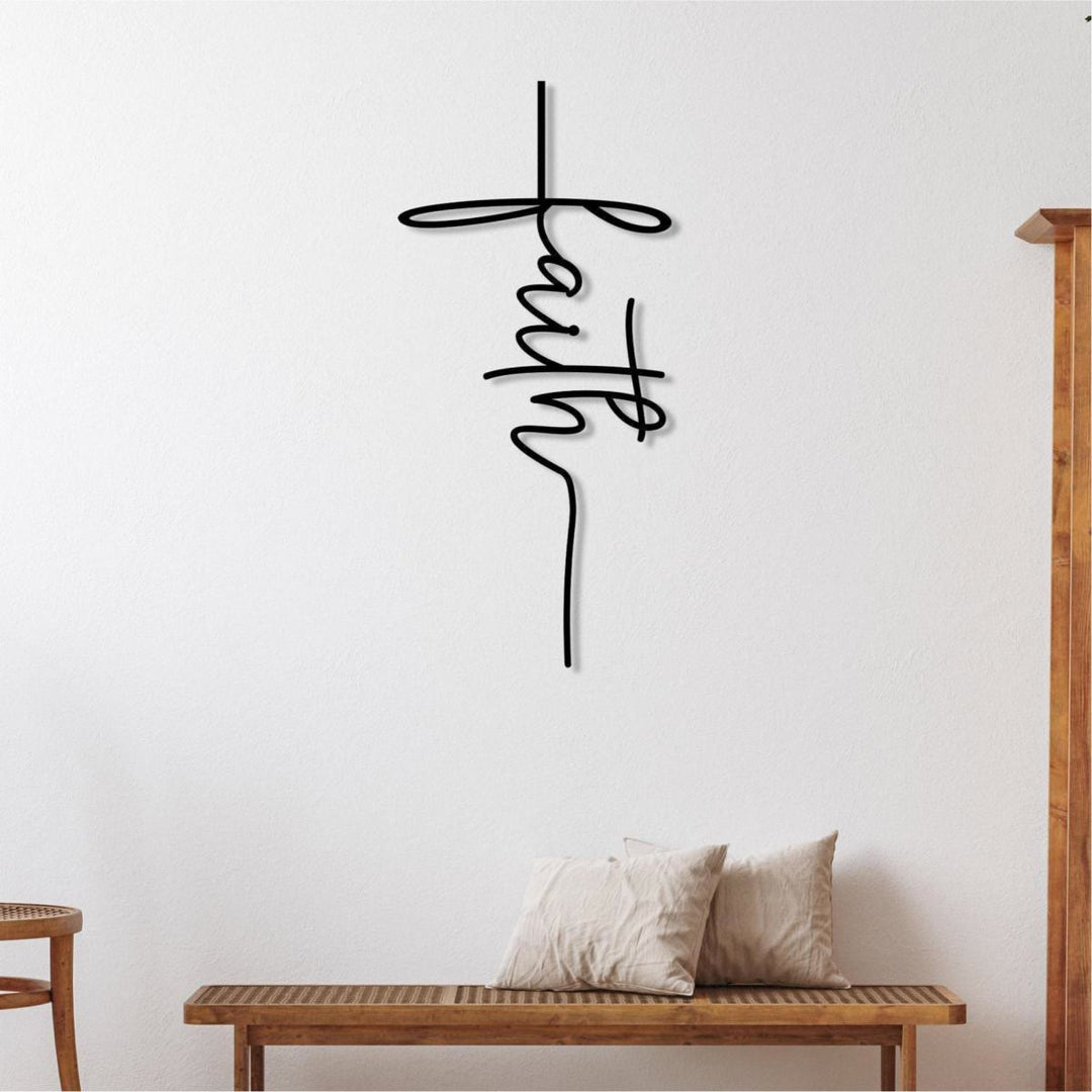 Decorazione murale in metallo a forma di croce con scritta "Faith" Christianartworkshop : una moderna dichiarazione di fede. - image 2