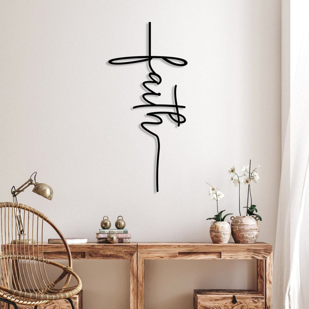 Decorazione murale in metallo a forma di croce con scritta "Faith" Christianartworkshop : una moderna dichiarazione di fede. - image 3