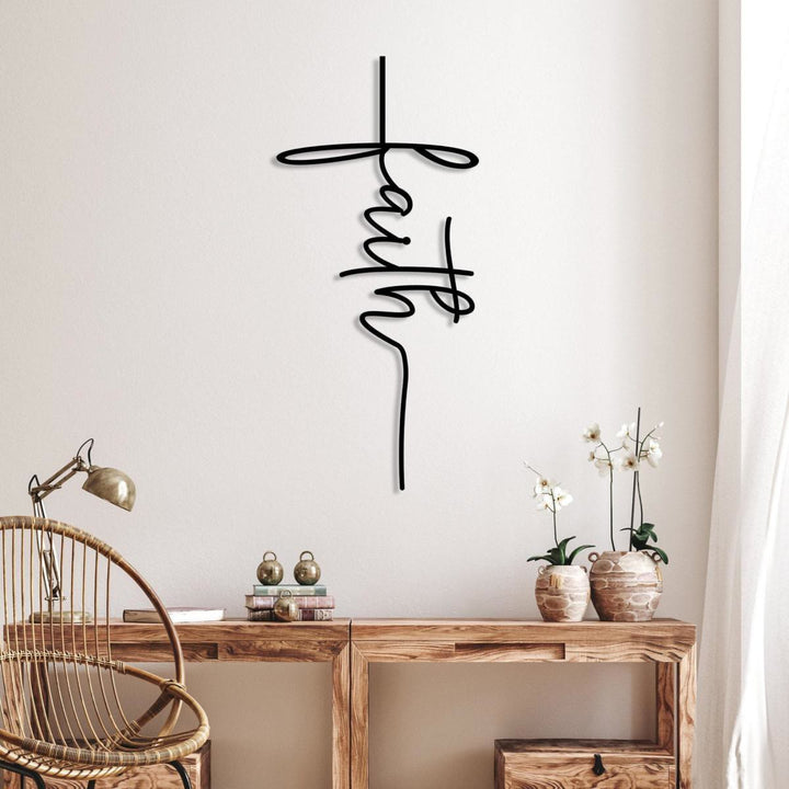 Decorazione murale in metallo a forma di croce con scritta "Faith" Christianartworkshop : una moderna dichiarazione di fede. - image 3