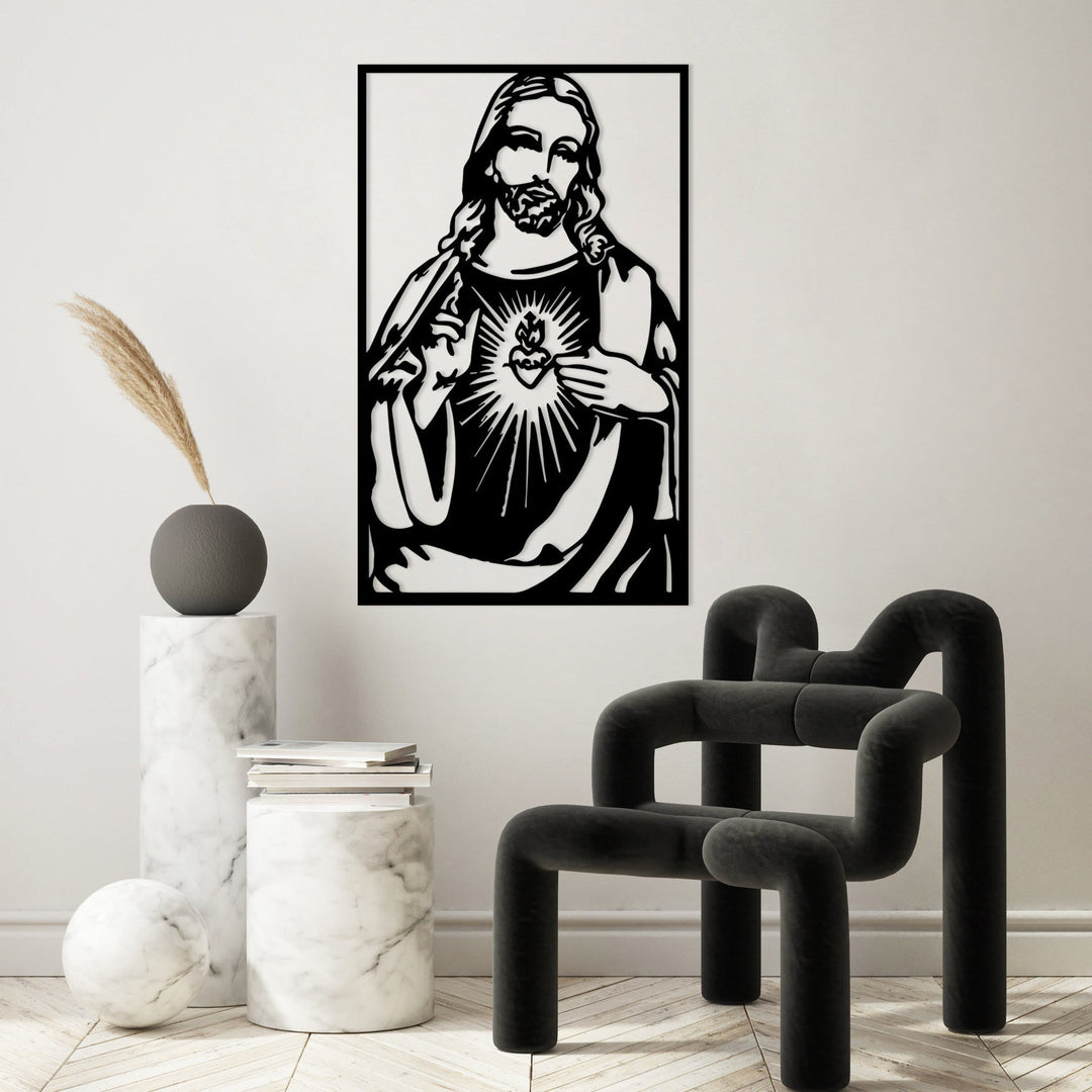 Christianartworkshop Insegna da parete minimalista in metallo raffigurante il Sacro Cuore di Gesù: un silenzioso promemoria della Sua tenera misericordia. - image 0