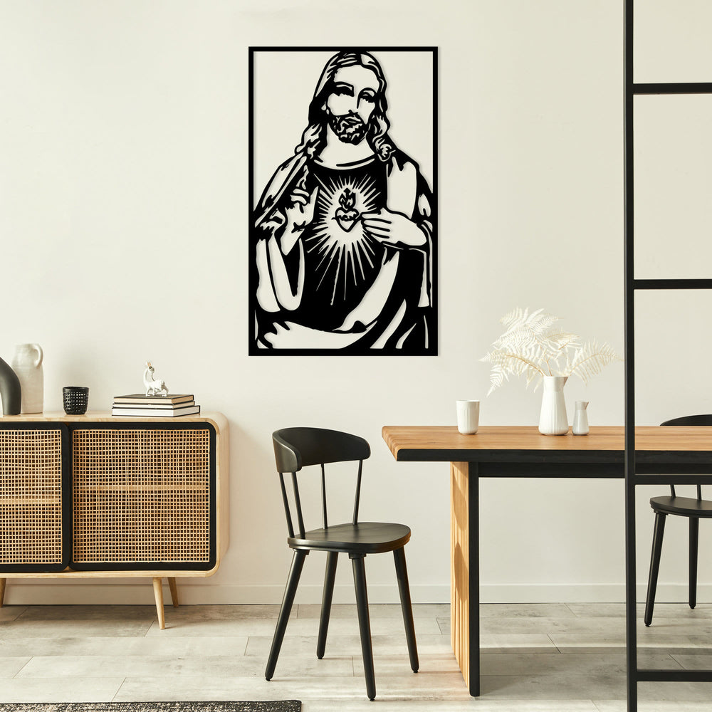Christianartworkshop Insegna da parete minimalista in metallo raffigurante il Sacro Cuore di Gesù: un silenzioso promemoria della Sua tenera misericordia. - image 1