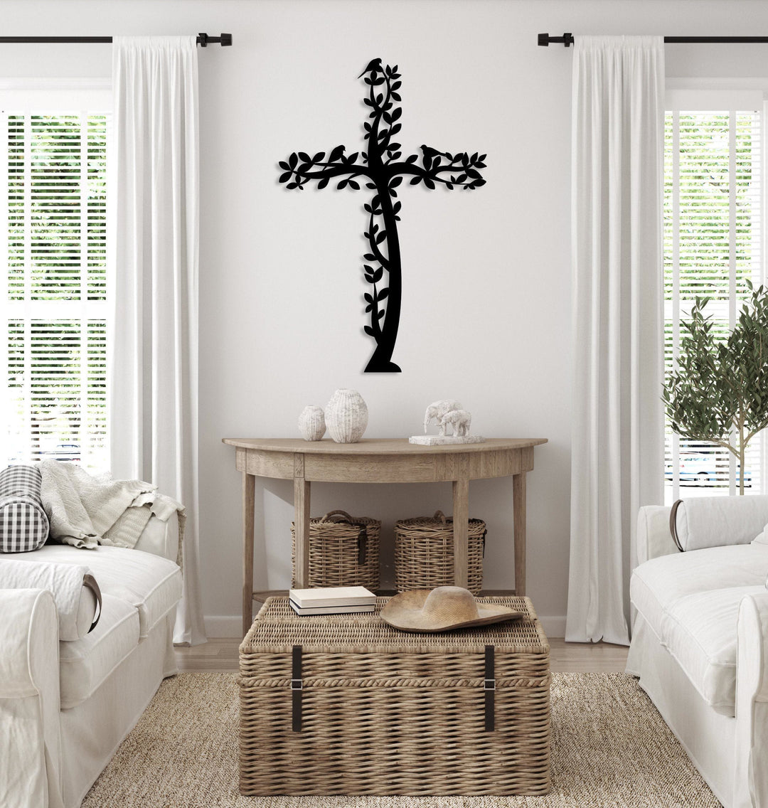 Christianartworkshop Decorazione murale in metallo a forma di croce d'albero: una potente dichiarazione di fede vivente. - image 0