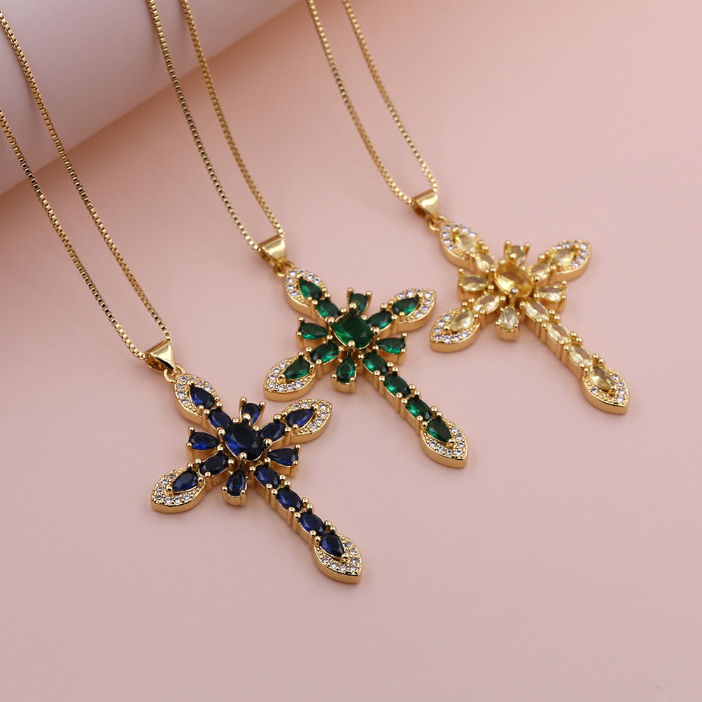 Christianartworkshop Collana con ciondolo a croce in zirconi multicolore e pietre taglio marquise: un simbolo di fede vibrante - image 1