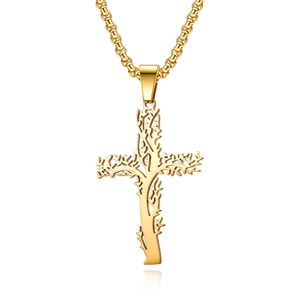 Christianartworkshop Collana con ciondolo a croce Albero della Vita in tre finiture: un simbolo di fede e crescita - D'oro - image 2
