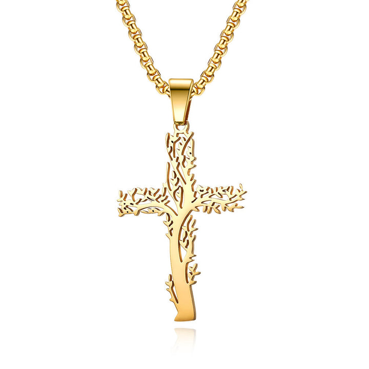 Christianartworkshop Collana con ciondolo a croce Albero della Vita in tre finiture: un simbolo di fede e crescita - D'oro - image 2