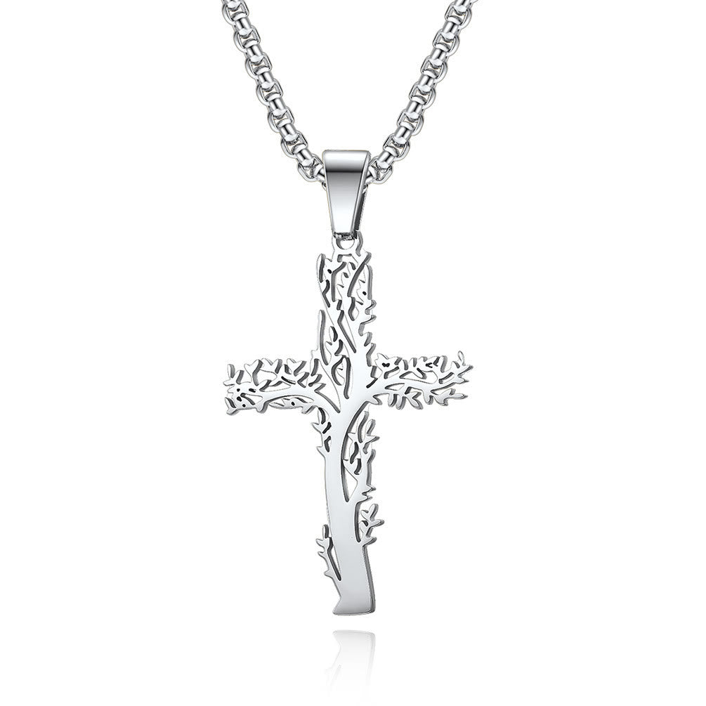 Christianartworkshop Collana con ciondolo a croce Albero della Vita in tre finiture: un simbolo di fede e crescita - Argento - image 3