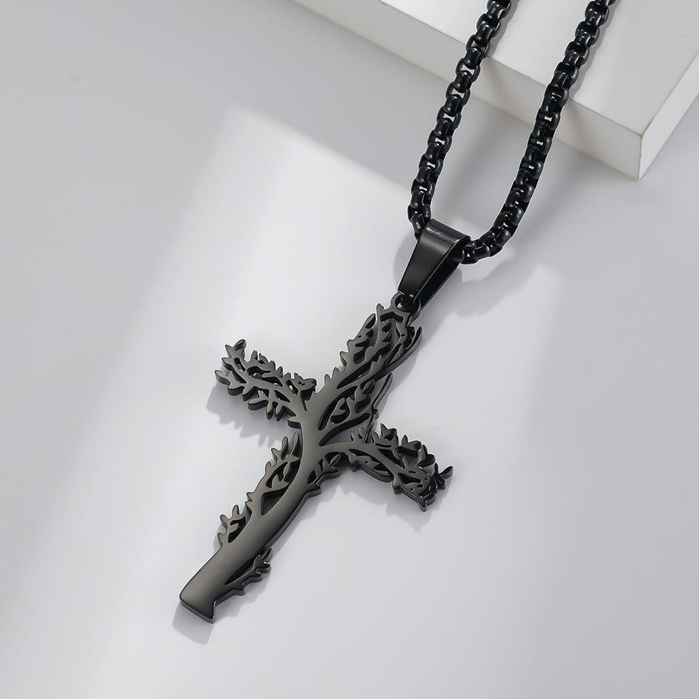 Christianartworkshop Collana con ciondolo a croce Albero della Vita in tre finiture: un simbolo di fede e crescita - Nero - image 1