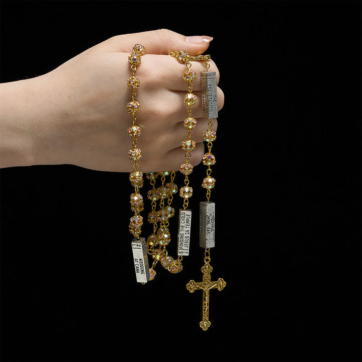 Christianartworkshop Rosario a sei tavolette con strass dorati e l'immagine della Madonna di Fatima - image 1